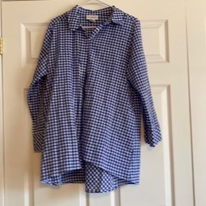 Blue and white gingham swing tunic top